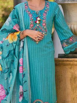Women Regular Thread Work Pure Cotton Kurta with Trousers & With Dupatta 6