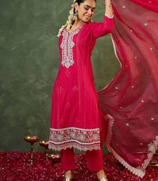 Women Ethnic Motifs Embroidered Regular Thread Work Kurta with Trousers & With Dupatta