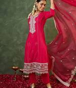 Women Ethnic Motifs Embroidered Regular Thread Work Kurta with Trousers & With Dupatta