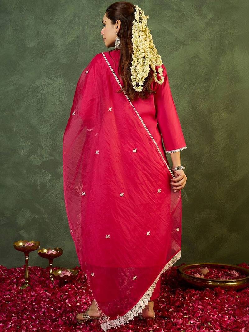 Women Ethnic Motifs Embroidered Regular Thread Work Kurta with Trousers & With Dupatta