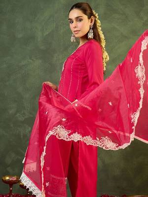 Women Ethnic Motifs Embroidered Regular Thread Work Kurta with Trousers & With Dupatta 4