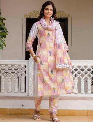 Women Ethnic Motifs Printed Regular Pure Cotton Kurta with Trousers & With Dupatta 1