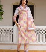 Women Ethnic Motifs Printed Regular Pure Cotton Kurta with Trousers & With Dupatta