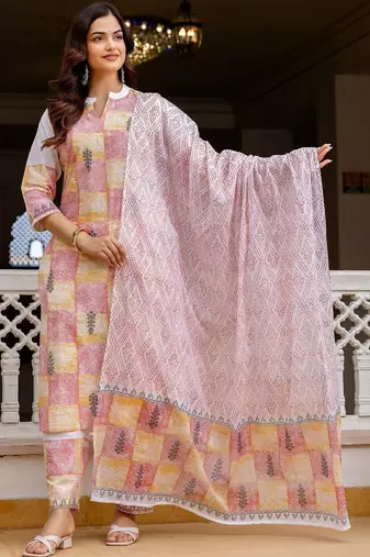Women Ethnic Motifs Printed Regular Pure Cotton Kurta with Trousers & With Dupatta