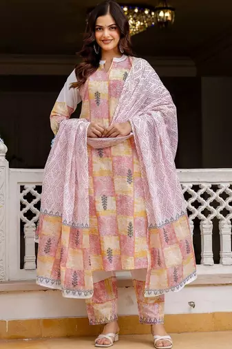 Women Ethnic Motifs Printed Regular Pure Cotton Kurta with Trousers & With Dupatta