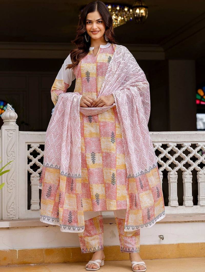 Women Ethnic Motifs Printed Regular Pure Cotton Kurta with Trousers & With Dupatta