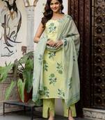 Women Floral Printed Regular Pure Cotton Kurta with Trousers & With Dupatta