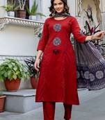 Women Ethnic Motifs Embroidered Regular Thread Work Pure Cotton Kurta with Trousers & With Dupatta
