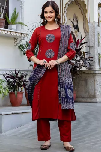Women Ethnic Motifs Embroidered Regular Thread Work Pure Cotton Kurta with Trousers & With Dupatta