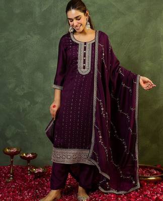 Women Ethnic Motifs Embroidered Regular Kurta with Patiala & With Dupatta 1