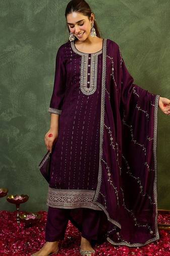 Women Ethnic Motifs Embroidered Regular Kurta with Patiala & With Dupatta