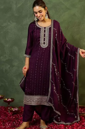 Women Ethnic Motifs Embroidered Regular Kurta with Patiala & With Dupatta