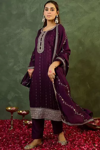 Women Ethnic Motifs Embroidered Regular Kurta with Patiala & With Dupatta