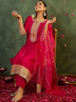 Women Ethnic Motifs Embroidered Regular Kurta with Trousers & With Dupatta 1