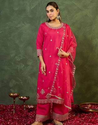 Women Ethnic Motifs Embroidered Regular Thread Work Kurta with Trousers & With Dupatta 1