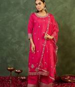Women Ethnic Motifs Embroidered Regular Thread Work Kurta with Trousers & With Dupatta