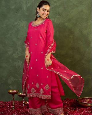 Women Ethnic Motifs Embroidered Regular Thread Work Kurta with Trousers & With Dupatta 2