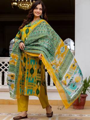 Women Ethnic Motifs Printed Regular Pure Cotton Kurta with Trousers & With Dupatta 1