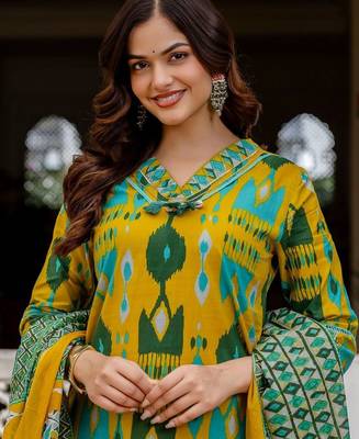Women Ethnic Motifs Printed Regular Pure Cotton Kurta with Trousers & With Dupatta 4