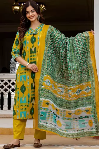Women Ethnic Motifs Printed Regular Pure Cotton Kurta with Trousers & With Dupatta