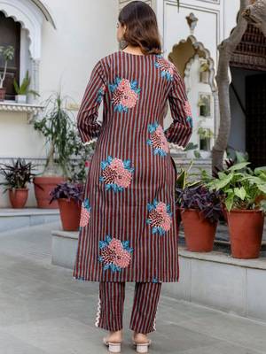 Women Printed Regular Beads and Stones Pure Cotton Kurta with Trousers & With Dupatta 5