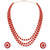 Red coral bead & pearl 3-layer necklace set with stud earrings