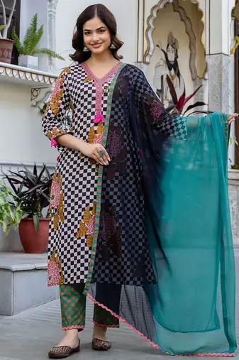 Women Printed Regular Pure Cotton Kurta with Trousers & With Dupatta