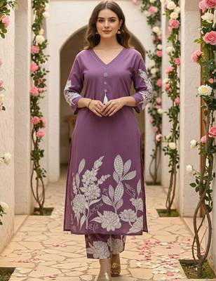 Women Floral Printed Regular Pure Cotton Kurta with Trousers 5