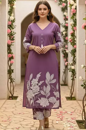 Women Floral Printed Regular Pure Cotton Kurta with Trousers