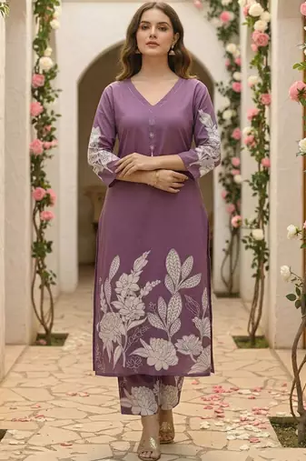 Women Floral Printed Regular Pure Cotton Kurta with Trousers