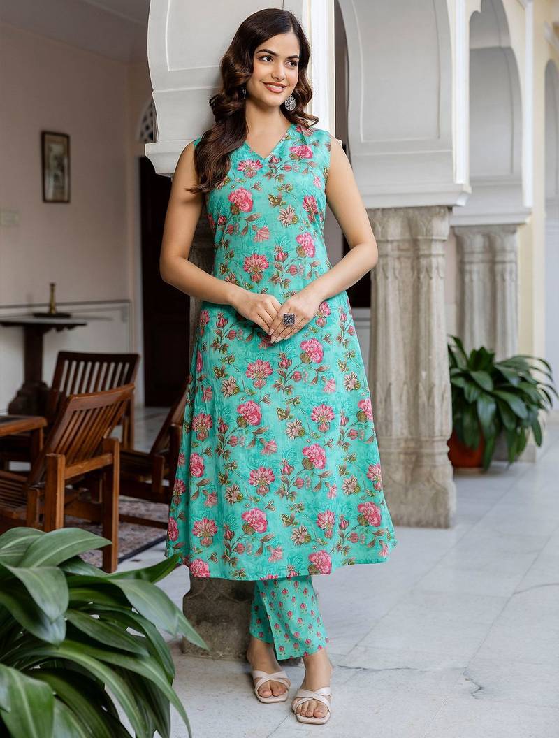 Women Floral Printed Regular Pure Cotton Kurta with Trousers