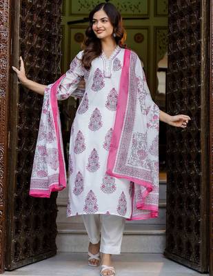 Women Ethnic Motifs Printed Regular Pure Cotton Kurta with Trousers & With Dupatta 1