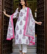 Women Ethnic Motifs Printed Regular Pure Cotton Kurta with Trousers & With Dupatta