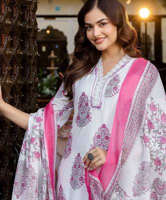 Women Ethnic Motifs Printed Regular Pure Cotton Kurta with Trousers & With Dupatta 2