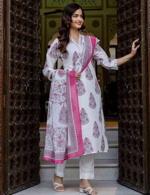 Women Ethnic Motifs Printed Regular Pure Cotton Kurta with Trousers & With Dupatta 3