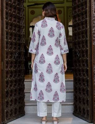 Women Ethnic Motifs Printed Regular Pure Cotton Kurta with Trousers & With Dupatta 5