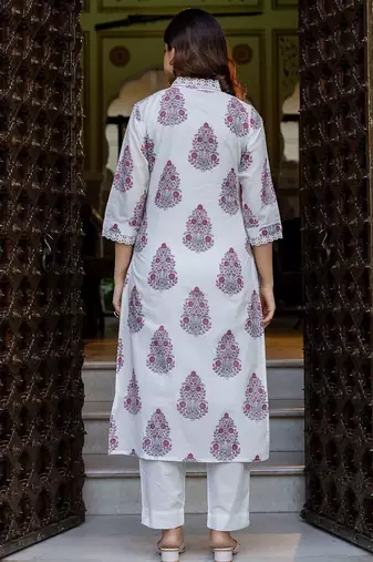 Women Ethnic Motifs Printed Regular Pure Cotton Kurta with Trousers & With Dupatta