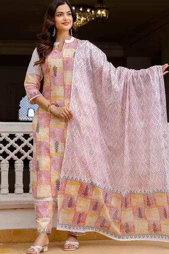 Women Ethnic Motifs Printed Regular Pure Cotton Kurta with Trousers & With Dupatta