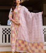 Women Ethnic Motifs Printed Regular Pure Cotton Kurta with Trousers & With Dupatta