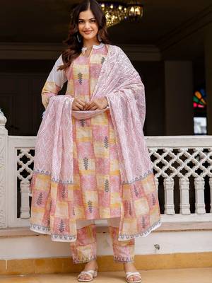 Women Ethnic Motifs Printed Regular Pure Cotton Kurta with Trousers & With Dupatta 5