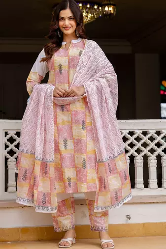 Women Ethnic Motifs Printed Regular Pure Cotton Kurta with Trousers & With Dupatta