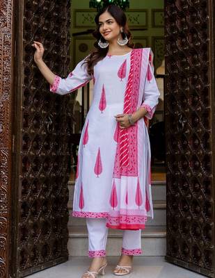Women Ethnic Motifs Printed Regular Pure Cotton Kurta with Trousers & With Dupatta 1