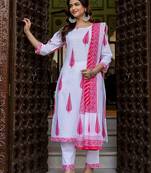 Women Ethnic Motifs Printed Regular Pure Cotton Kurta with Trousers & With Dupatta
