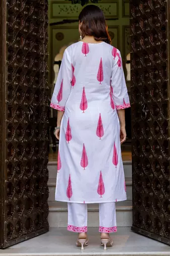 Women Ethnic Motifs Printed Regular Pure Cotton Kurta with Trousers & With Dupatta