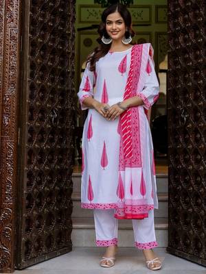 Women Ethnic Motifs Printed Regular Pure Cotton Kurta with Trousers & With Dupatta 5