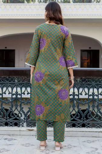 Women Printed Regular Pure Cotton Kurta with Trousers & With Dupatta