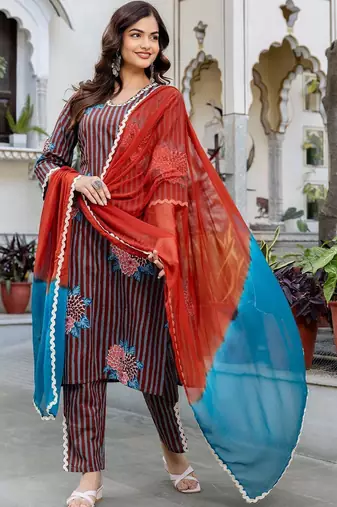 Women Printed Regular Pure Cotton Kurta with Trousers & With Dupatta