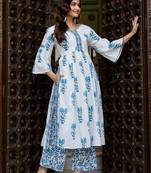 Women Floral Printed Tiered Pure Cotton Kurta with Palazzos