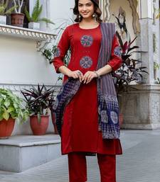 Women Ethnic Motifs Embroidered Regular Thread Work Pure Cotton Kurta with Trousers & With Dupatta
