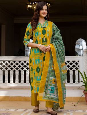 Women Ethnic Motifs Printed Regular Pure Cotton Kurta with Trousers & With Dupatta 1